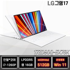 LG그램17 17ZD90Q-EX76K 인텔 i7 사무용 업무용 대학생 노트북, WIN11 Home, 16GB, 512GB, 화이트