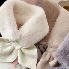 여자 겨울 밍크퍼 쁘띠 무지 리본 심플 목도리