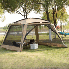 대형쉘터 사계절 동계 리빙쉘 장박 텐트 초대형 캠핑 대형 전실 텐트, 카키 쉘터+플라이+어닝