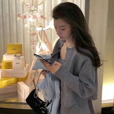 가을 니트 여성 스웨터 가디건 코트 슬림 이너웨어 끈나시원피스, S, 단 그레이 코트
