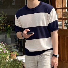 남성스트라이프반팔니트