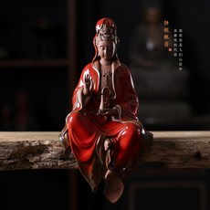 116572 부처님 관세음보상 LED 향 공예 오브제 미니 불상 부처상 장식품 불교용품 테이블 장식, 스틸 보틀 관음 레드