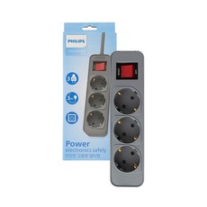 필립스 워크탭 4000W 고용량멀티탭 과부하차단 3구 4구 5구 6구, 2M, 올그레이 3구