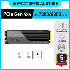 실리콘파워 Silicon Power XS70 히트싱크 NVMe SSD M.2 PCIe Gen 4x4 PS5 PC 호환, 4TB