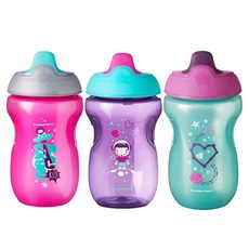 tommee tippee 흘림 방지 유아용 컵 9 개월 이상 10 온스 3 카운트 소녀 핑크 퍼플 그린, 단일상품