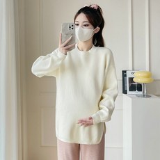 여성 인산부 니트 스웨터 캐주얼 가을 겨울 상의 레깅스 루즈핏 풀오버 이너 긴팔티 기질 임부복 니트 스웨터 ZZL