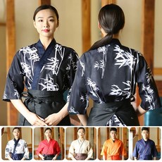 조리복 위생복 유니섹스 일본 한국 스타일 요리사 유니폼 셔츠 기모노 웨이터 작업복 상의 스시 레스토랑 작업 재킷
