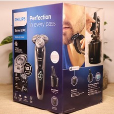 필립스 필립스 S9090 전기 면도기 9 시리즈 세척 브러시 트리머가 장착 된 회전식 3 헤드 세척, 버킷이있는 S9711 유럽 버전