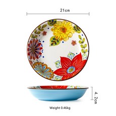 손으로 그린 꽃 피는 부 시리즈 세라믹 식기 저녁 접시 그릇 세트, 8 INCH DEEP PLATE, 2개