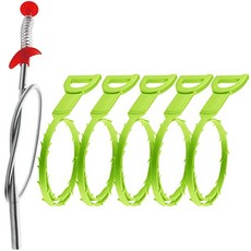 Omont Snake Drain 헤어 클로그 리무버 도구 86.4cm34인치 스테인리스 스틸 클로 및 3팩 49.8cm19.7인치 플라스틱 싱크 언클로거 주방 싱크대 욕실 욕조 화, 그린 5피스 싱크 스네이크+스틸 클로, 1개