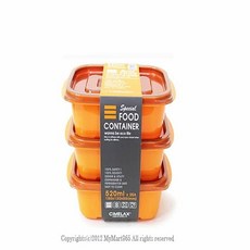 푸드컨테이너 직사각(오렌지) 520mlx3EA (0877) 양념통 도시락통 반찬통 소스통 냉동밥 밀폐 보관 용기 통 다이소 락앤락