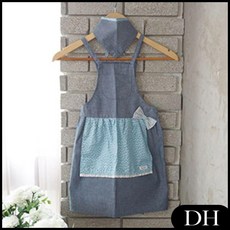 DH 어린이 청 앞치마 (미니 리본 두건앞치마 면앞치마 앞치마) 유치원앞치마 앞치마세트, 1, DH 본상품선택