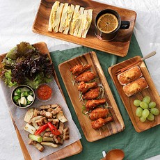 나무 직사각 접시 아카시아 원목 우드 카페 캠핑 그릇 디저트 플레이트 식기 그릇, 1개