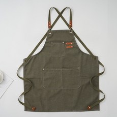 르미나인 공방 카페 가죽패치 앞치마 남자 캔버스 프리미엄 바리스타 미용실 심플 화방 목공 미술 레스토랑 펜션 데님 방수원단 꽃집 플로리스트 앞치마, 1개, 카키