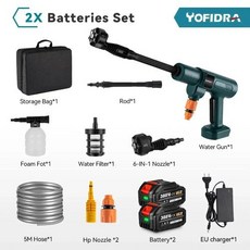 6 IN 1 무선 거품 발생기 브러시리스 고압 세차 건 3500W 200Bar 마키타 18V 배터리 사용 청소 기계, 2 Battery EU Plug