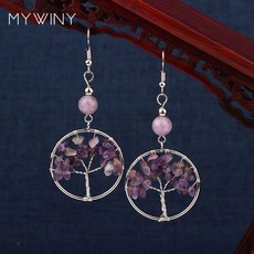 인공 공예 MYWINY 새로운 3 색 수제 꼰 생활 나무 모양의 보석 바위 광석 귀걸이, 01 violet