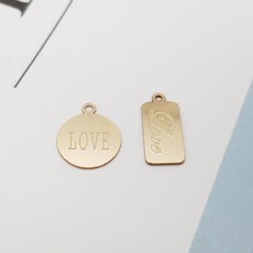 14k LOVE 원형 사각 펜던트 메달 목걸이 팔찌 DIY 부자재, LOVE 사각(+1500원)