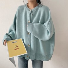 봄가을 캐주얼 라운드 스웨터 여성 루즈핏 긴팔 니트 카디건 상의 코트