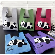 [5 color] 자이언트 팬더 컬러 니트 백 복주머니 핸드백 미니 파우치 데일리 귀여운 베이직 가을 겨울 산책 운동 가방