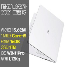 LG 2021 그램15 15ZB95N 11세대 Core-i5 RAM 16GB NVMe SSD 256GB~1TB 탑재 윈도우11 설치 중고 노트북, WIN11 Pro, 1TB, 코어i5, 화이트