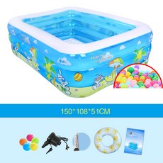 칠나무 대형 에어풀장 베란다 수영장 사각풀장 전동펌프 아기 에어풀장 세트 WJL0401-1, A:150*108*51CM