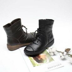 코지 여자 모던 가죽 레이스업 겨울 기모안감 앵클부츠