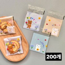 펀펀스마일 귀여운 베어 쿠키 포장 OPP 투명접착봉투, 200개 200개