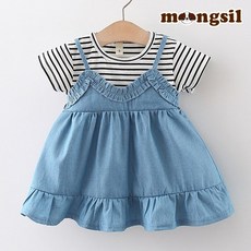 몽실이 스트라이프 데님 반팔 원피스