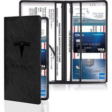 Tesla 자동차 등록 및 보험 보유자용 KIKIMO 모델 S/3/X/Y용 인조 PU 가죽 등록 홀더 카드용 마그네틱 셧이 있는 Tesla 글로브 박스 문서 정리함, Black, 1개