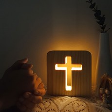 원목 LED 십자가 무드등 기도등 수유등 수면등 천주교 기독교 성당 교회 선물, 미니 밝기조절 스위치