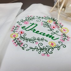 웨딩포 코튼 냅킨 키친크로스 화이트 영문 문양 자수 45 X 70 cm American Country Style Kitchen Textile, Dream, 1개