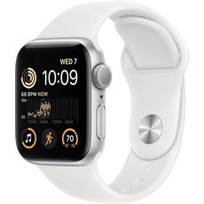 애플워치 Apple Watch SE(2세대) GPS 40mm 미드나이트 알루미늄 케이스 및 미드나이트 스포츠 밴드 포함 스마트 워치, 40mm S/M, 실버 알루미늄