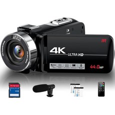 4K 캠코더 비디오 카메라 Ultra HD 44MP Vlogging 유튜브용 18X Digital Zoom 3.0 IPS 스크린 레코더 외부 마이크 컨트롤러 배터리 2개 및 3, V097, 1개