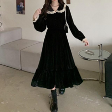 (M~4XL)레이스 빅카라 벨벳 롱 플리츠 원피스 62015