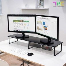 7NC 7NC 모니터받침대 듀얼 높은 와이드 모니터선반 서랍 원목 2단 컴퓨터 대형 높이조절
