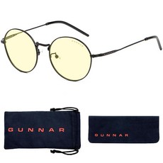 Gunnar 앰버 렌즈 라운드 블루 라이트 차단 안경, 블랙