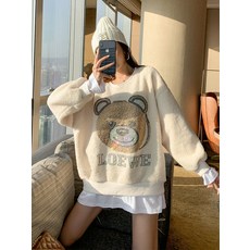 Dec.03 237번 페이크 맨투맨 여 추동 루즈핏 라운드 풀오버 곰양 기모 상의녀Z