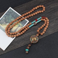 자연 Rudraksha 구슬기도 목걸이 티벳 클래식 네팔 옴 펜던트 목걸이 요가 명상 스트랜드 말라 치유 쥬얼리|펜던트 목걸이|