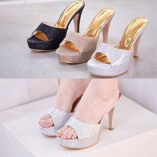 런슈즈 국내제작 반짝이 글리터 펄 가보시 하이힐 뮬힐 슬리퍼 10.5cm