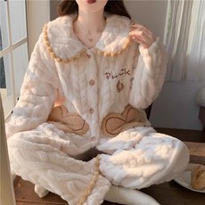 Lumi 여성 빅카라 극세사 수면 잠옷 세트 후리스잠옷 겨울파자마세트 누빔파자마 홈웨어