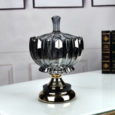 유럽식 거실 유리 캔디 보관용기 항아리 말린 과일 보관 컵 상자, 은회색, 1개