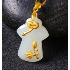 Hetian 옥 안전 버튼 펜던트 옥 핑 코우 목걸이 애호가 행운의 부적 24K 골드 보석 도매 중국 고급 보석 종교 불교 교회 천주교 기독교 악세사리, 하얀