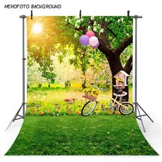 Mehofoto 봄 풍경 사진 배경 계란 녹색 잔디 신생아 사진 부스 배경 스튜디오 자전거 장식 384, 60x90CM ThinVinyl