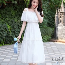 도비실크 오프숄더 레이스 티어드 셀프웨딩 드레스