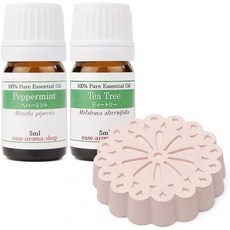 ease 아로마 오일 에센셜 오일 아로마 스톤 세트 클린 에어 (아로마 스톤 복숭아 박하 티 트리 각 5ml), 1