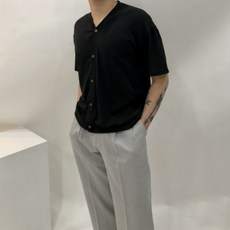 반팔 가디건 니트 2컬러 브이넥 무지 스판 5부