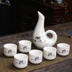 사케잔세트 일본 세라믹 와인 홈 단열 유리 원 포트 6 컵 화이트 바웨어, 1개