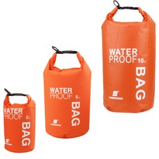 QDY 2L 및 5L 및 10L 압축 방수 건조 자루 가방 카약 낚시 캠핑, PVC 메쉬 천, 주황색