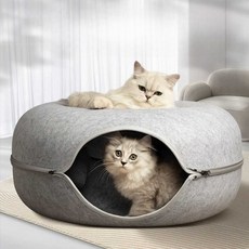 강아지침낭 겨울 매트 실내 고양이 따뜻한 침대 쿠션 하우스, 1개, 연회색 창 펠트 터널