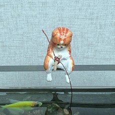 인공 송진 장식품 고양이 낚시 모양 레이아웃 소품 어항 조경 정, 1개